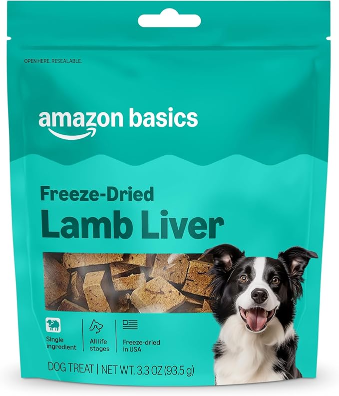Amazon Basics Freeze-Dried RawSingle Ingredient Dog Treats,Lamb Liver, High Protein,Healthy Training Treats or MealTopper for all Dogs, Grain-Free,3.3oz (Previously Wag)
